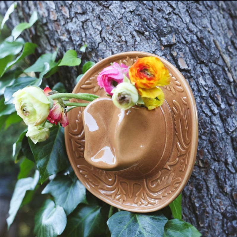 Western Hat Ceramic Wall Vase